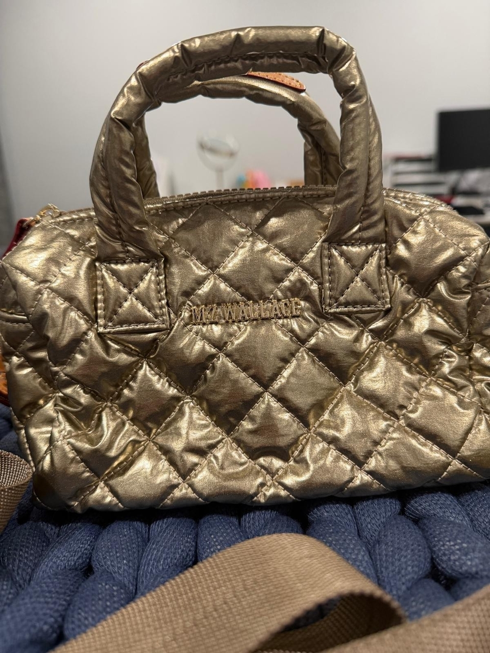 MZ Wallace Quilted Metallic Gold Micro Tote